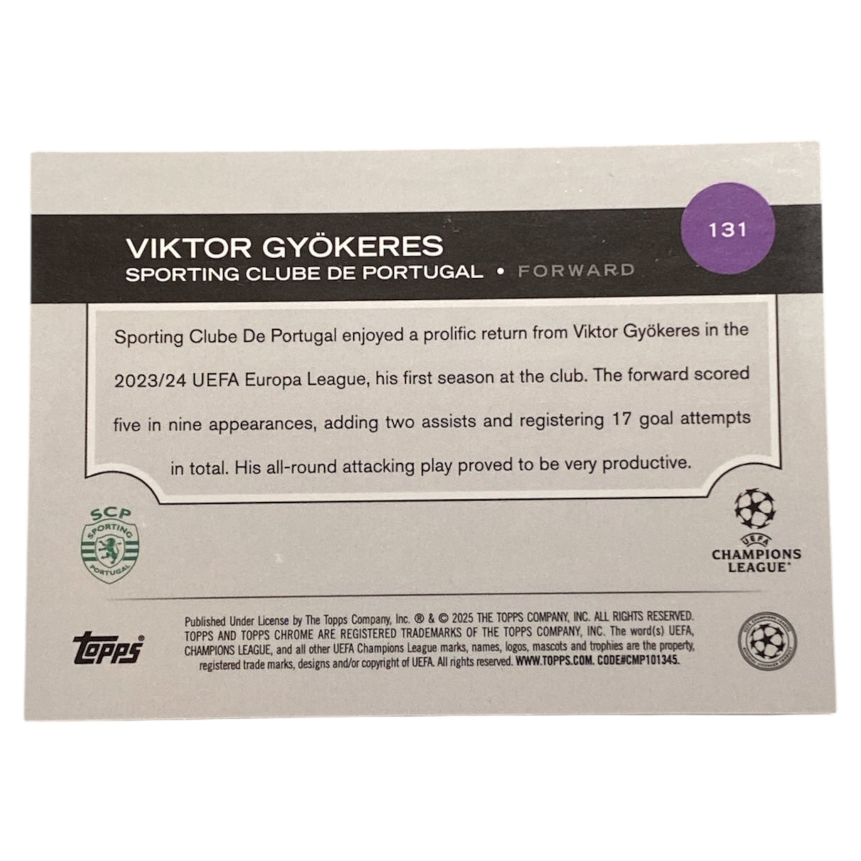 2024-25 Topps Chrome UEFA – Viktor Gyökeres – Club & Country 1/1 – Sporting CP