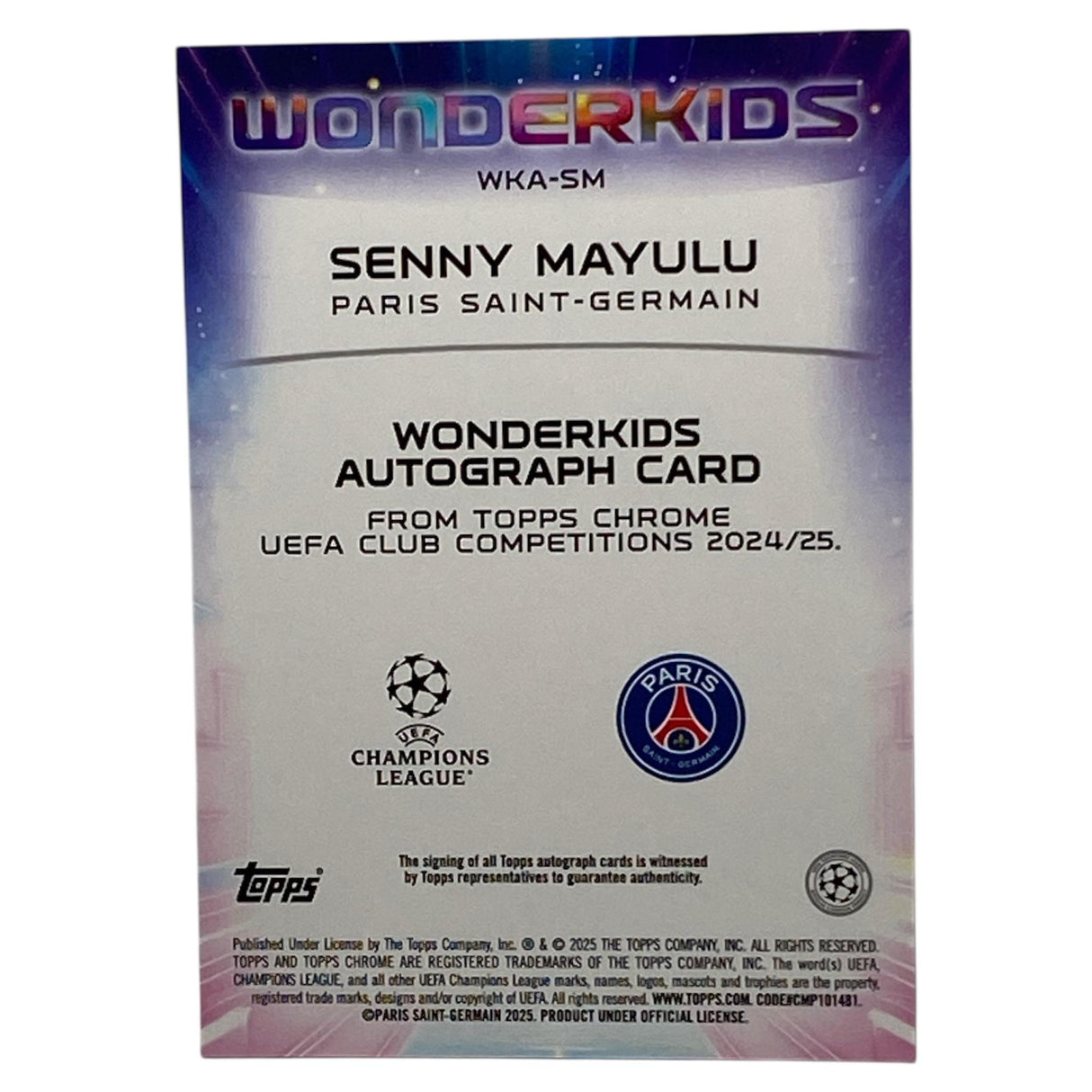 2024-25 Topps Chrome UEFA - Senny Mayulu - Wonderkids Autograph - Paris Saint-Germain