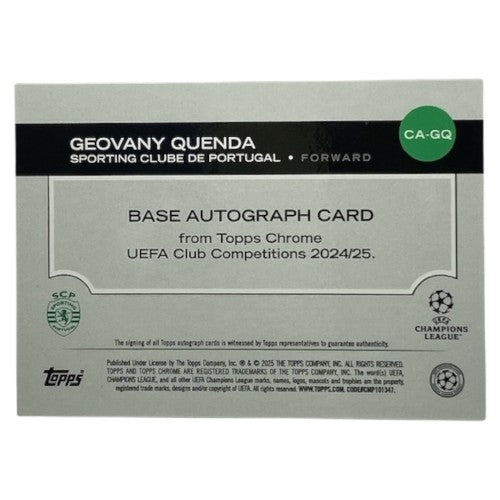 2024-25 Topps Chrome UEFA - Geovany Quenda Orange Auto /25 - Sporting CP